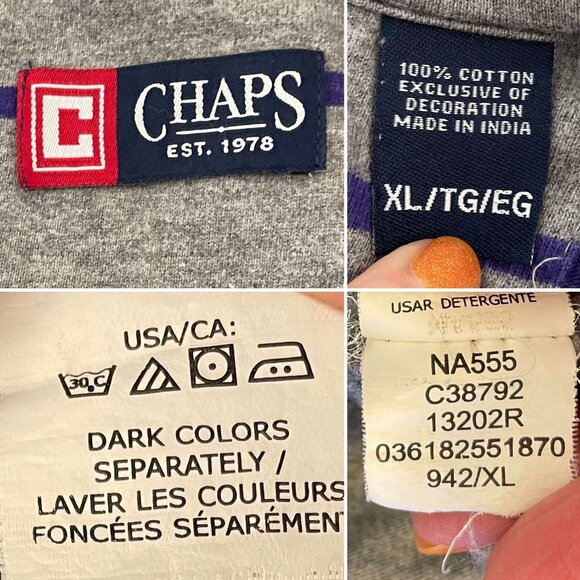 Vintage Chaps Mens Size XL Stripe Pullover Cotton Sweatshirt Sweater Gray Purple - Picture 9 of 9